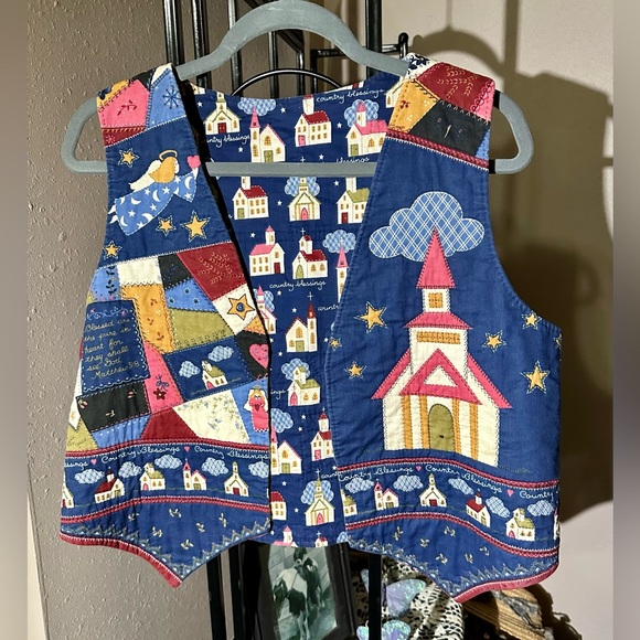 Country Blessings design fabric handmade, hand quilted vintage vest - Picture 1 of 8
